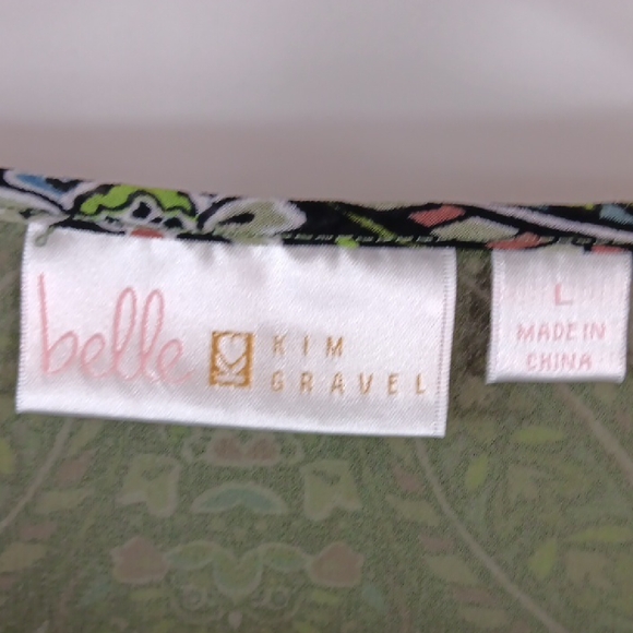 Belle By Kim Gravel Blouse Women's Size Large Green Paisley - Picture 2 of 14